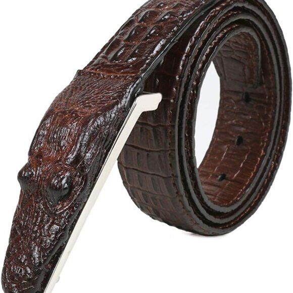 Men's Belt,Alligator Belt Cowhide Crocodile Print Belt Buckle - Picture 1 of 7